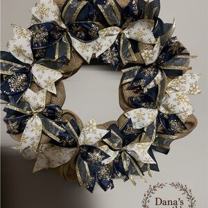 Holiday Wreath with Gold and Navy Accents